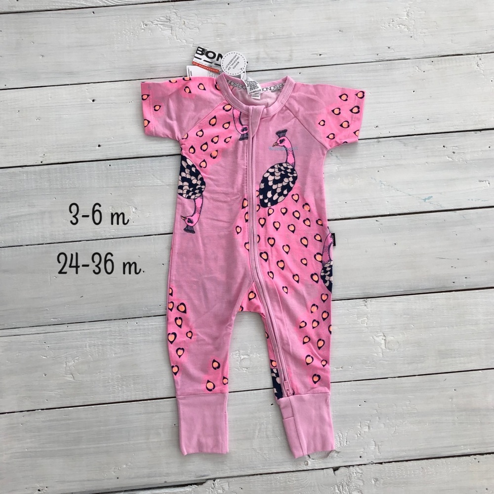 Pink Peacock Parade - bonds Wondersuits romper